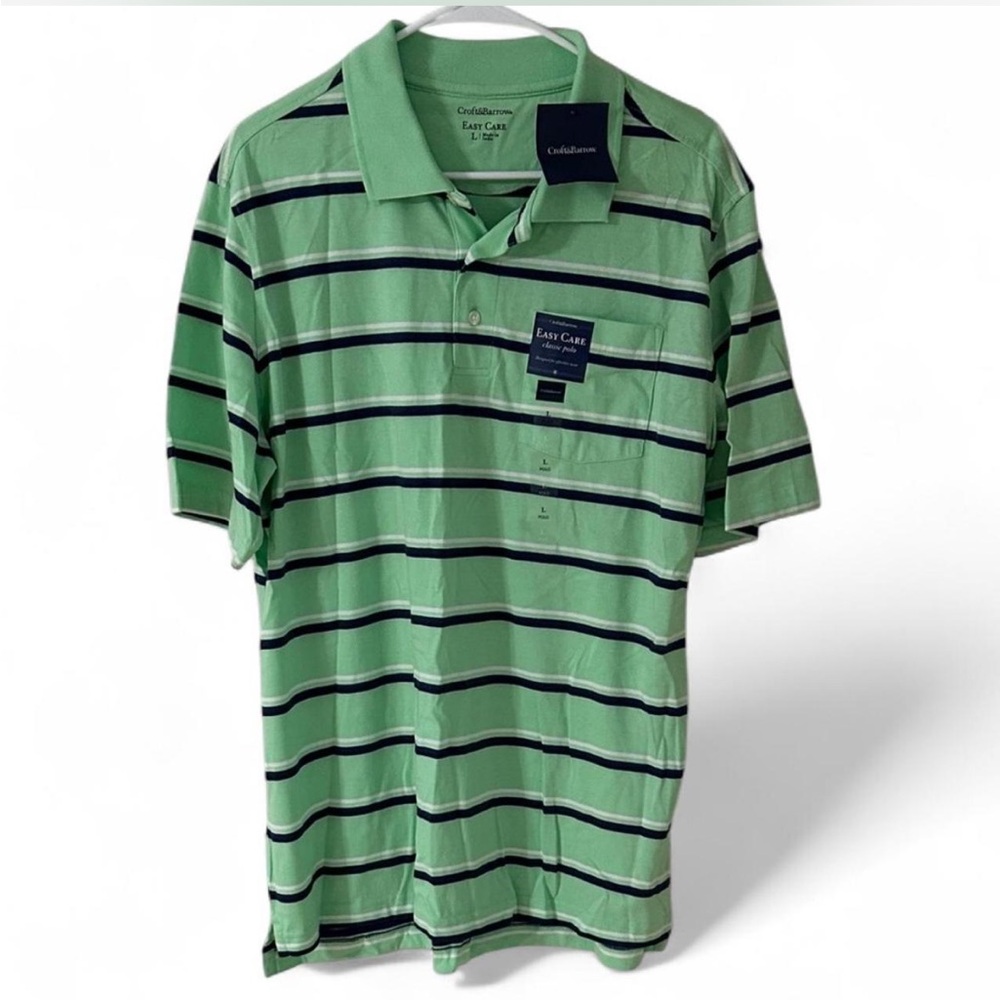 Croft & Barrow Light Green and Navy Striped Polo Shirt